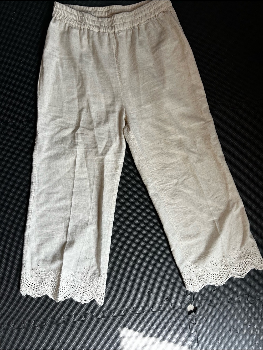 Comfy cotton lace detailed drawstring pants Medium high waisted with pockets